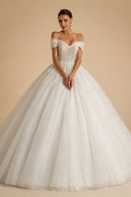 BEPEITHY Customized Plus Size Princess Wedding Dresses 2026 For Bride Off Shoulder Sleeveless Women Glitter Ball Bridal Gown