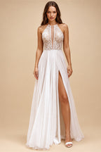 Custom Chiffon Beach Wedding Dress Lace Up Back