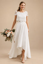 Wedding Dresses Lace A Line Two Piece Chiffon Half Sleeve High Low
