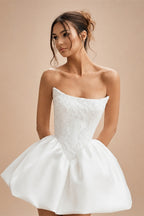 White Strapless Corset Bubble Hem Short Wedding Dress ZP004