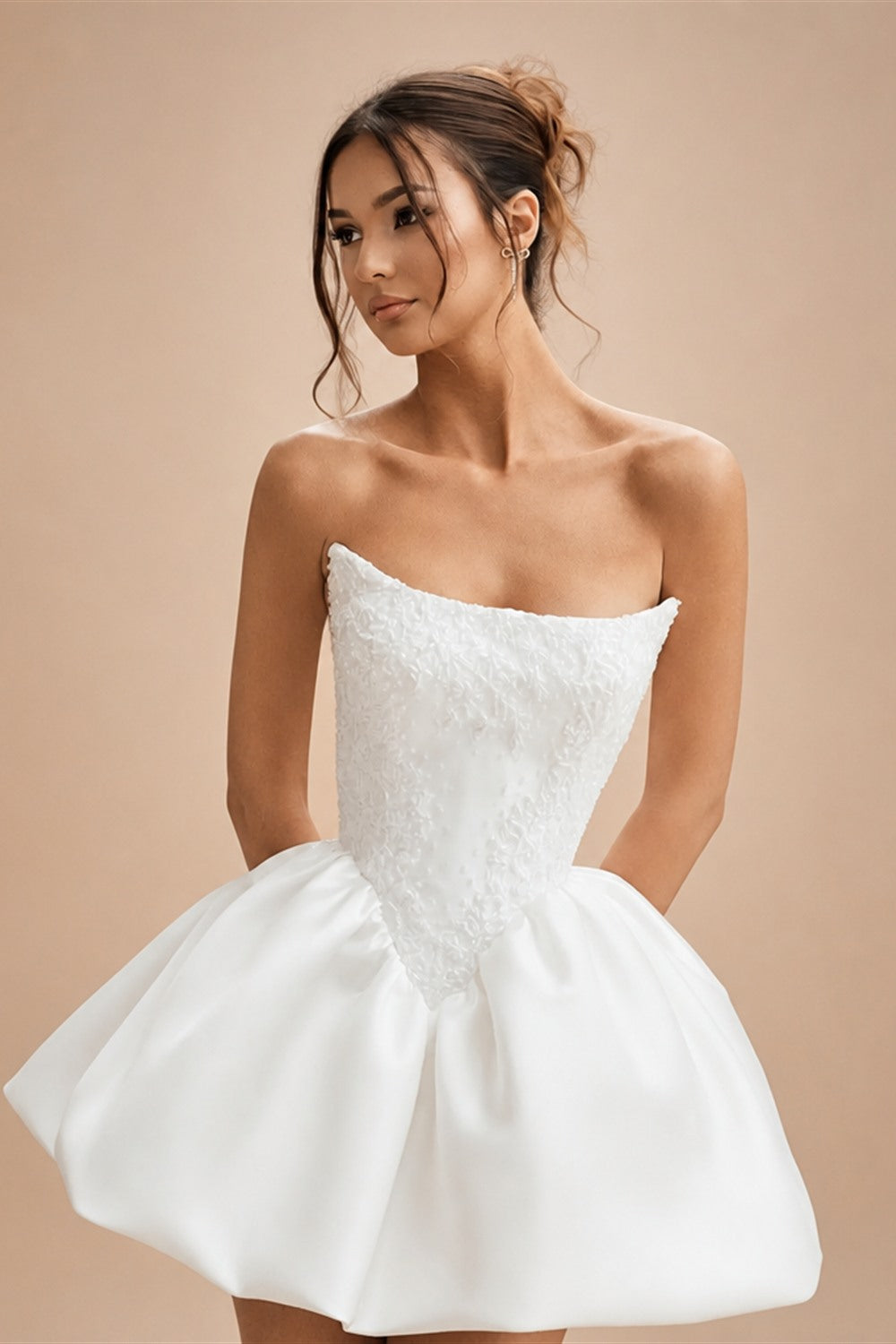 White Strapless Corset Bubble Hem Short Wedding Dress ZP004