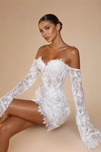 DREAM Lace Sweetheart Sheath Short Wedding Dress Women 2025 Long Sleeve Off The Shoulder Bridal Gown Vestido De Novia Customized