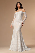 Off White  Lace Stunning Feminine Mermaid Wedding Dress Train  ZP036