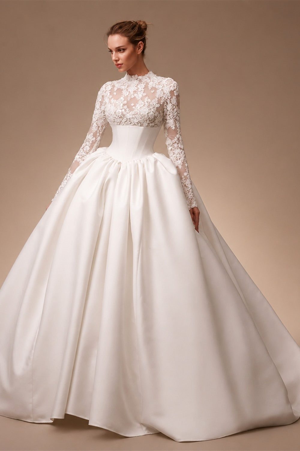 Classic Long Sleeve Lace Ball Gown Wedding Dress ZP180