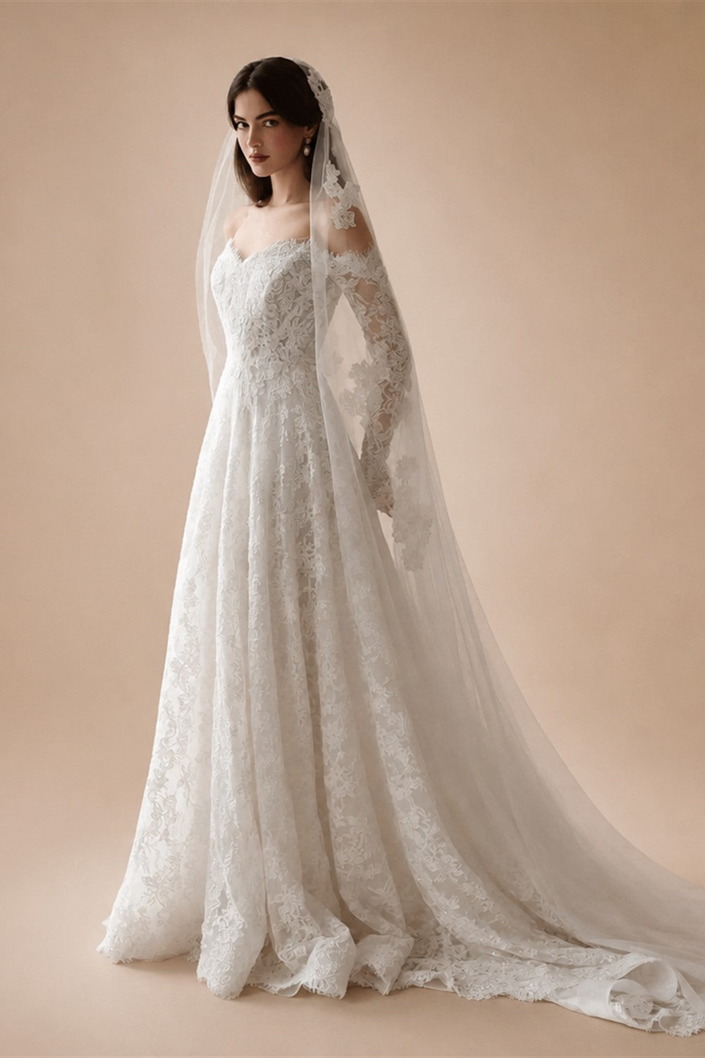 Elegant Printed Off Shoulder Wedding Dress ZP170