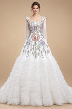 Luxury White Off-Shoulder Diamond Ball Gown Wedding Dress with Cape ZP187
