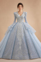 Luxury Blue Sequin Embroidery Ball Gown Wedding Dress ZP154