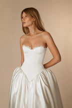 Minimalist Strapless Lace Trim Corset Satin Ball Gown Wedding Dress ZP043