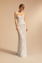 White Strapless Corset Lace Up Back Sheath Wedding Dress ZP006