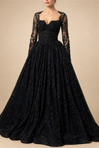 Black Luxury Gothic Wedding Dress Heavy Beaded Lace Ball Gown  ZP197