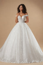BEPEITHY Customized Off The Shoulder Lace Wedding Dresses For Women 2025 Glitter Bride Ivory Bridal Gown Vestidos De Novia Boda