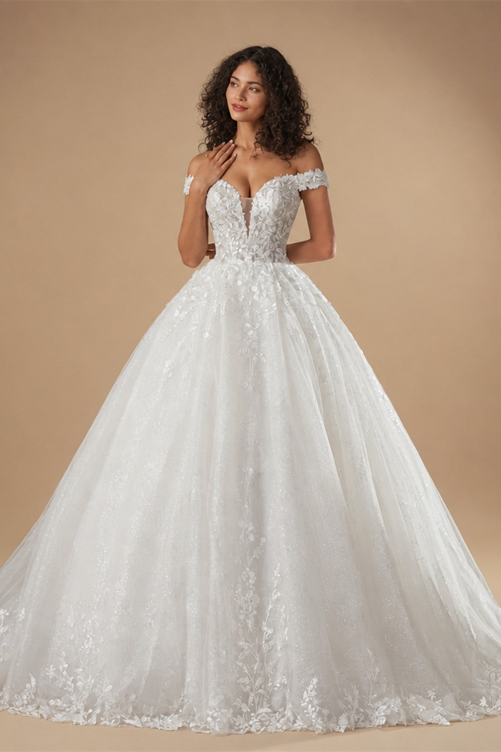 BEPEITHY Customized Off The Shoulder Lace Wedding Dresses For Women 2025 Glitter Bride Ivory Bridal Gown Vestidos De Novia Boda