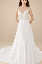 Boho Chiffon Wedding Dress Long Sleeves Lace Custom Bridal Gown