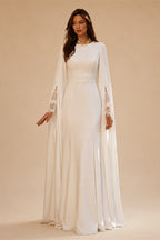 Ivory Minimalist Modest Mermaid Beaded Satin Wedding Dress  Sweep Train ZP031