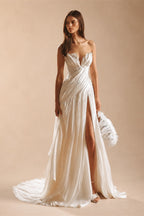 Strapless Ruched Wedding Dresses with High Leg Slit ZP023