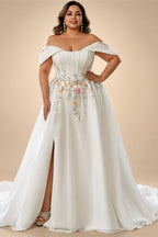 Custom Made Plus Size Strapless Wedding Gown With Lace Appliques