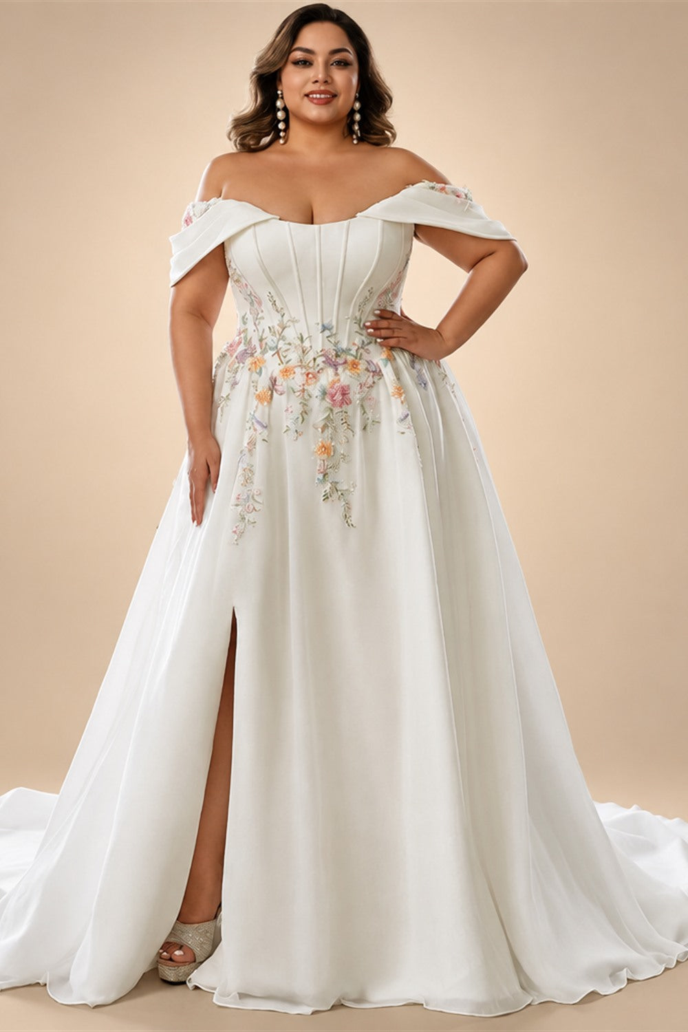Custom Made Plus Size Strapless Wedding Gown With Lace Appliques