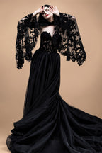 Black Luxury Gothic  Wedding Dress Sheer Lace Ball Gown  ZP029