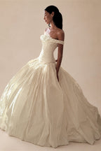 Elegant Ivory Strapless Ruched Satin Ball Gown Wedding Dress ZP070