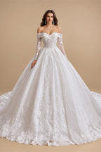 Plus Size A Line Wedding Dress Off Shoulder Lace Floral Customized