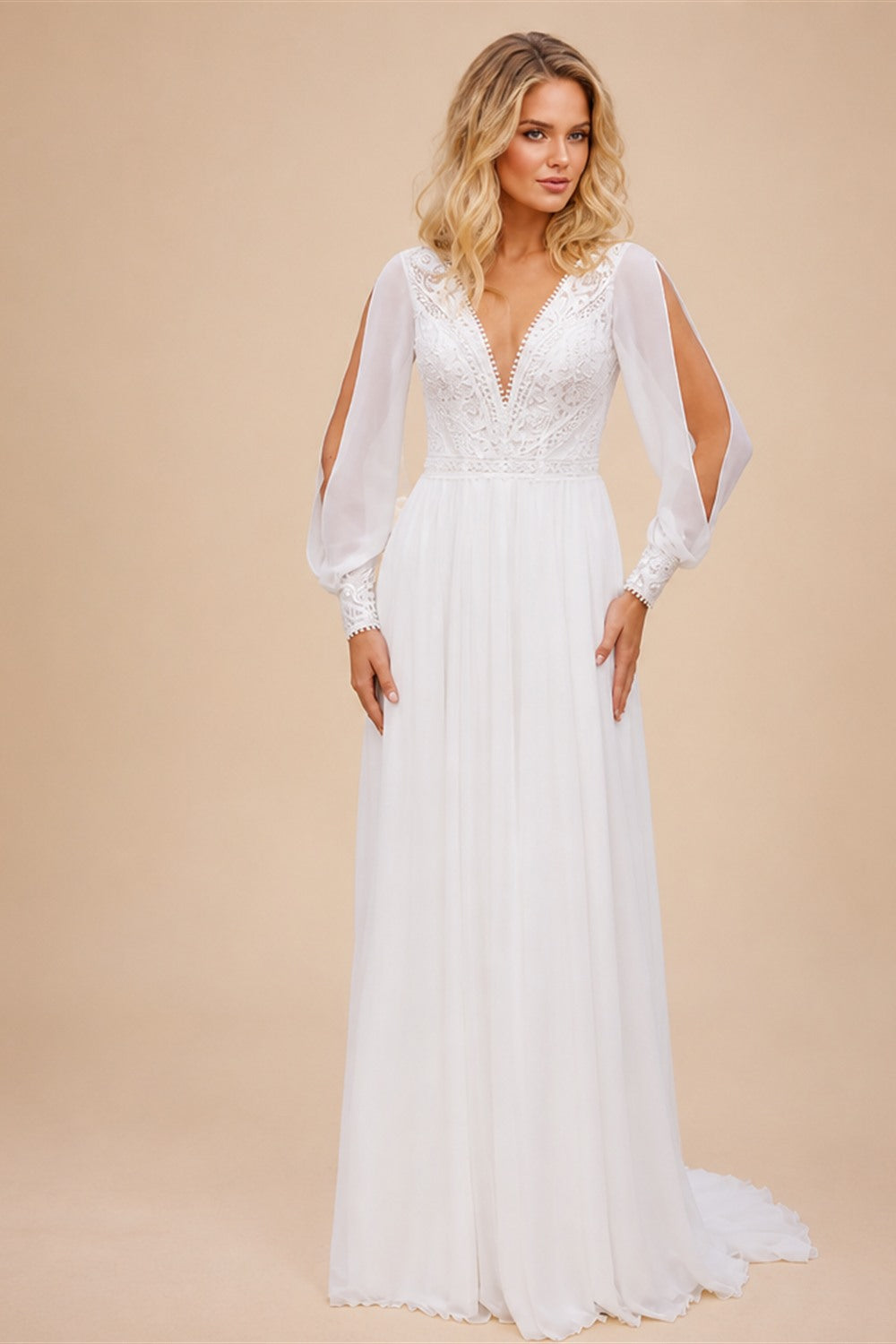 Simple Boho Wedding Dress Customized Robe Longue Vintage Lace Chiffon Long Wedding Dresses Chic Bridal Gowns