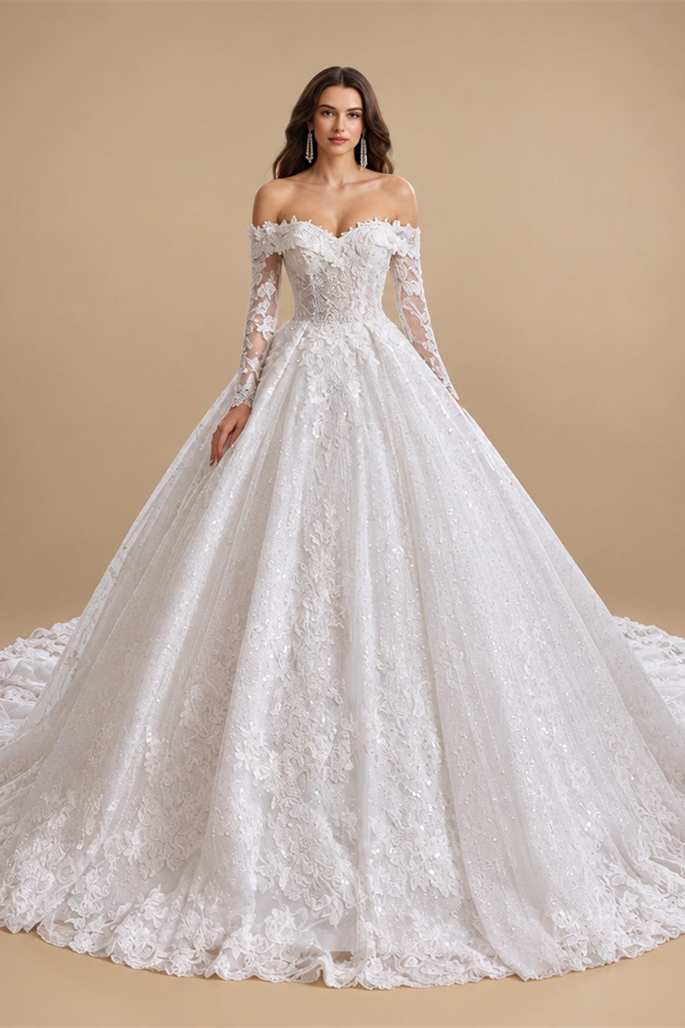 Plus Size A Line Wedding Dress Off Shoulder Lace Floral Customized