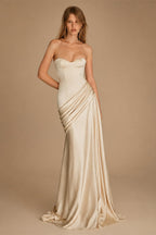 Elegant Strapless Sweetheart Draped Satin Mermaid Wedding Dress ZP042