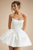 White Strapless Corset Bubble Hem Short Wedding Dress ZP004