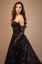 Black Luxury Gothic Sequin Ballgown Tulle Wedding Dress  ZP030