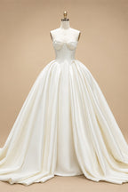 Luxury Sweetheart Satin Ball Gown Wedding Dress with Overskirt ZP185