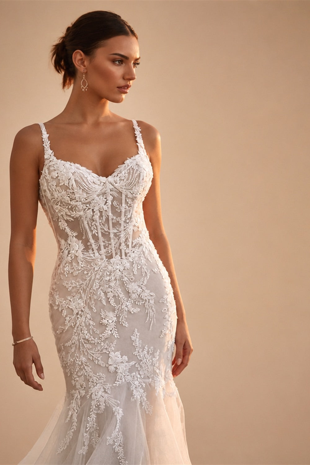 Customized Sweetheart Lace Appliques Sleeveless Mermaid Evening Gowns Backless Zipper Wedding Dress vestidos de novia