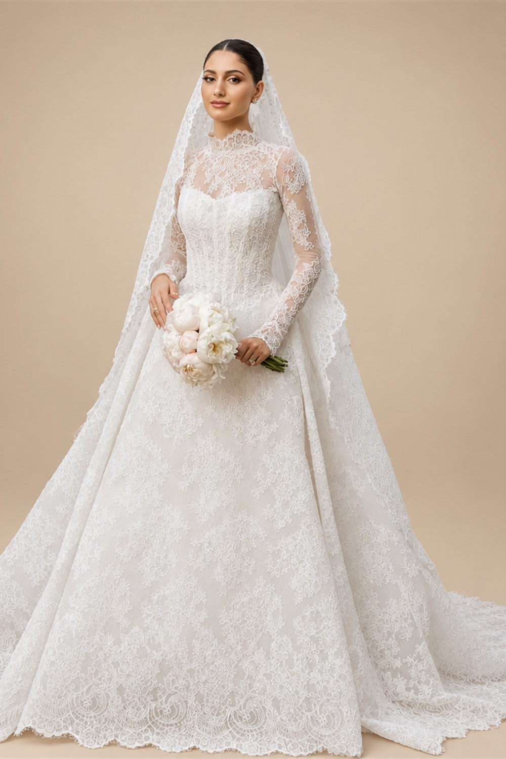Luxury High Neck Lace Wedding Dress ZP182