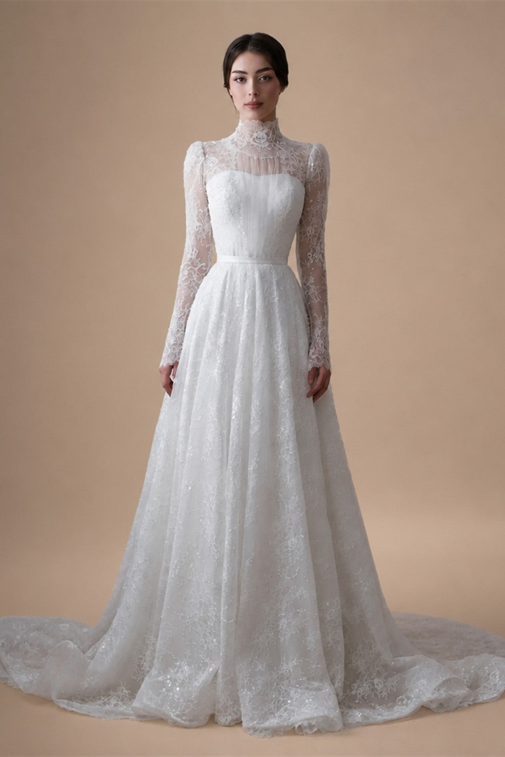 Elegant Sequin Printed Long Sleeve Wedding Dress ZP172