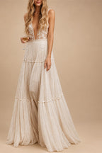 Beach Sexy V Neck Sleeveless Floor Length Tulle Bridal Gowns With Wedding Dresses