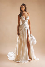 Strapless Ruched Wedding Dresses with High Leg Slit ZP023