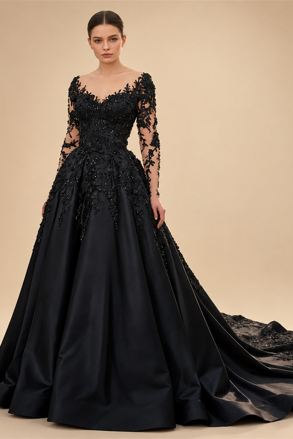 Black Luxury Gothic Wedding Dress Bridal Gown Heavy Beading  ZP199