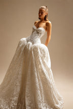 Bohemian Ivory Lace Strapless Ball Gown Wedding Dress ZP112