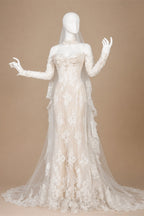 Elegant Ivory Sweetheart Neckline Sheer Lace Mermaid Wedding Dress with Veil ZP133