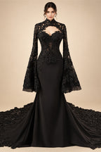 Black Luxury Gothic  Wedding Dress Sheer Lace Mermaid  ZP200
