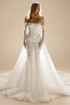 White Lace Applique Corset Bridal Gown with Cathedral Train ZP204