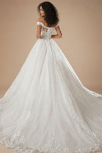 BEPEITHY Customized Off The Shoulder Lace Wedding Dresses For Women 2025 Glitter Bride Ivory Bridal Gown Vestidos De Novia Boda
