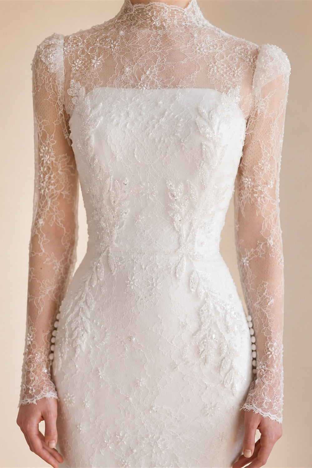 Elegant Printed Crystal Sheer Lace Mermaid Wedding Dress ZP169