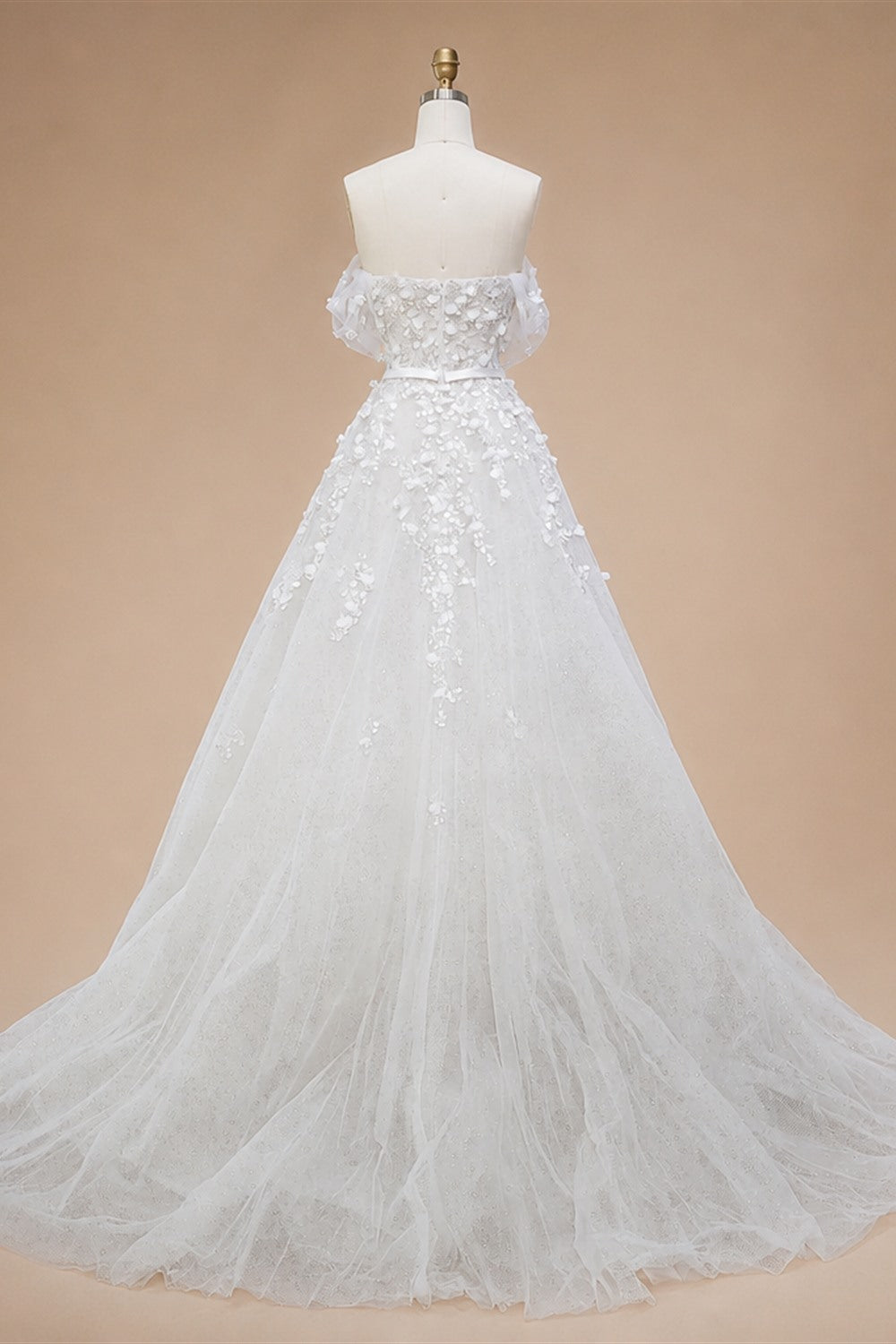 White 3D Floral Applique Sweetheart Ball Gown Wedding Dress ZP007