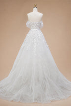 White 3D Floral Applique Sweetheart Ball Gown Wedding Dress ZP007