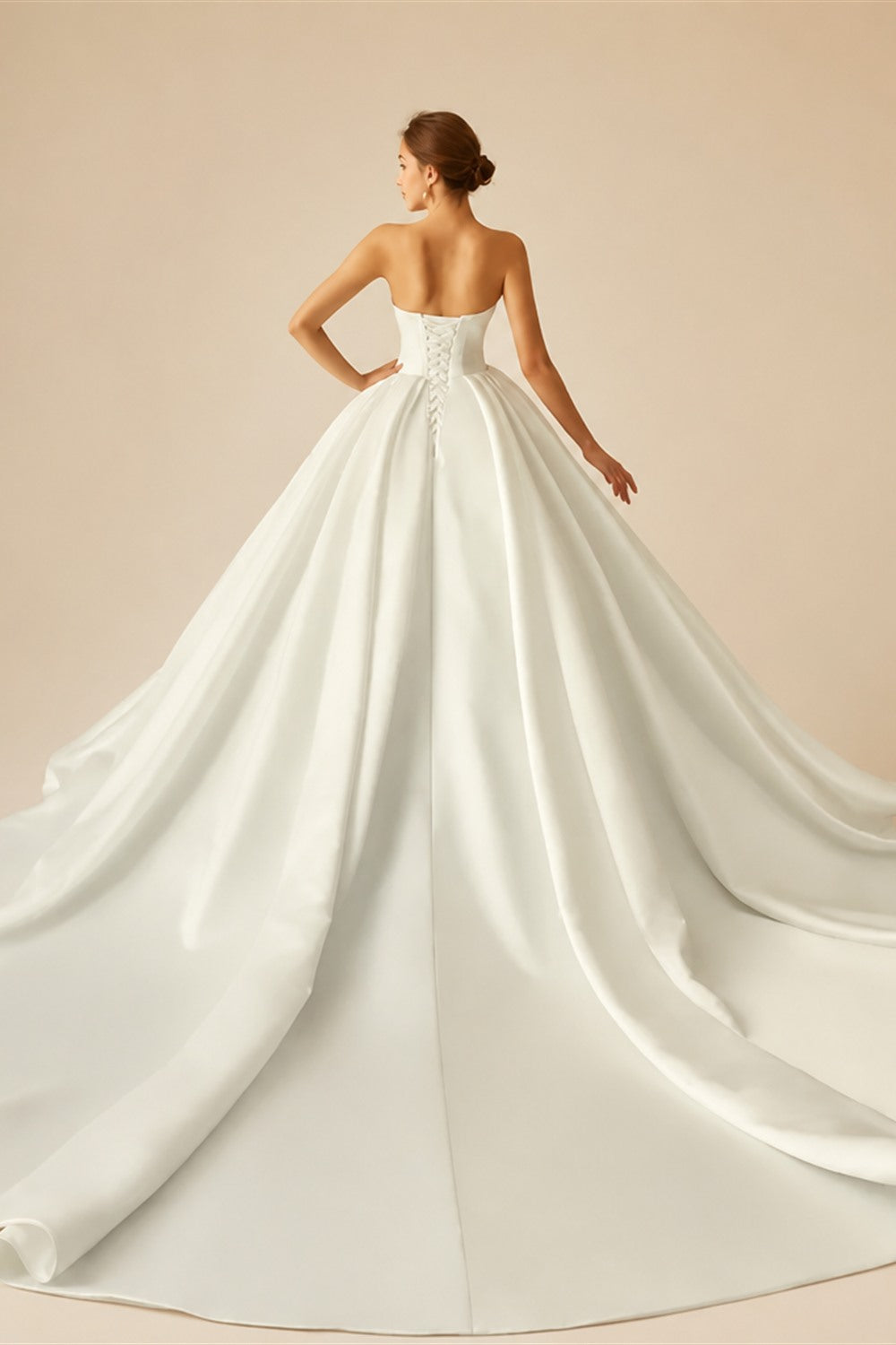Classic Satin Strapless Sleeveless Bow Pleat A-Line Wedding Dresses Sweetheart Ball Gown Customized