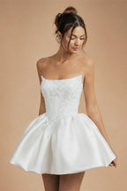 White Strapless Corset Bubble Hem Short Wedding Dress ZP004