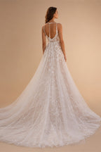 Boho Wedding Dress with slit Sexy Lace Appliques Backlesss Beach Bridals Dress Wedding Gowns Custom made vestido de novia