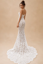 Stunning and Sexy Strapless 2 In 1 Mermaid Wedding Dress With Detachable Train Chic Lace Bride dress vestidos de noche