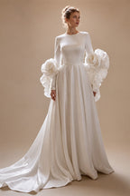 Ivory  Romantic A-Line Satin Wedding Dress 3D Rose Floral With Veil  ZP033