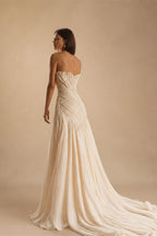 Strapless Ruched Wedding Dresses with High Leg Slit ZP023